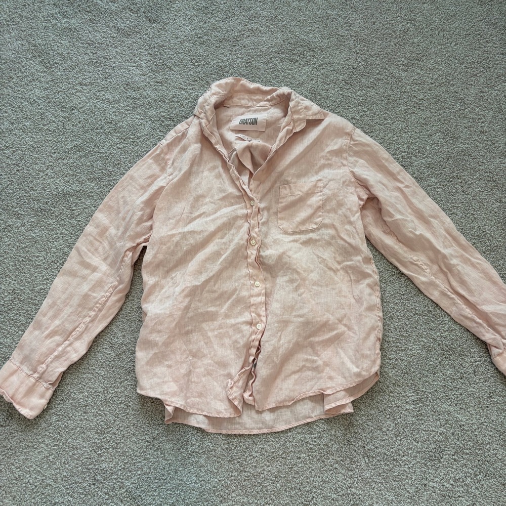 Grayson Frank and Eileen Hero Button Up Shirt 100% Linen Womens S Pink Relaxed